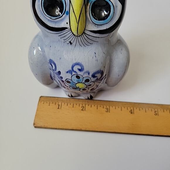 Vintage Talavera Owl Figurine 5" Hand Painted Glazed Ceramic Bohemian Folk Art - Picture 8 of 9